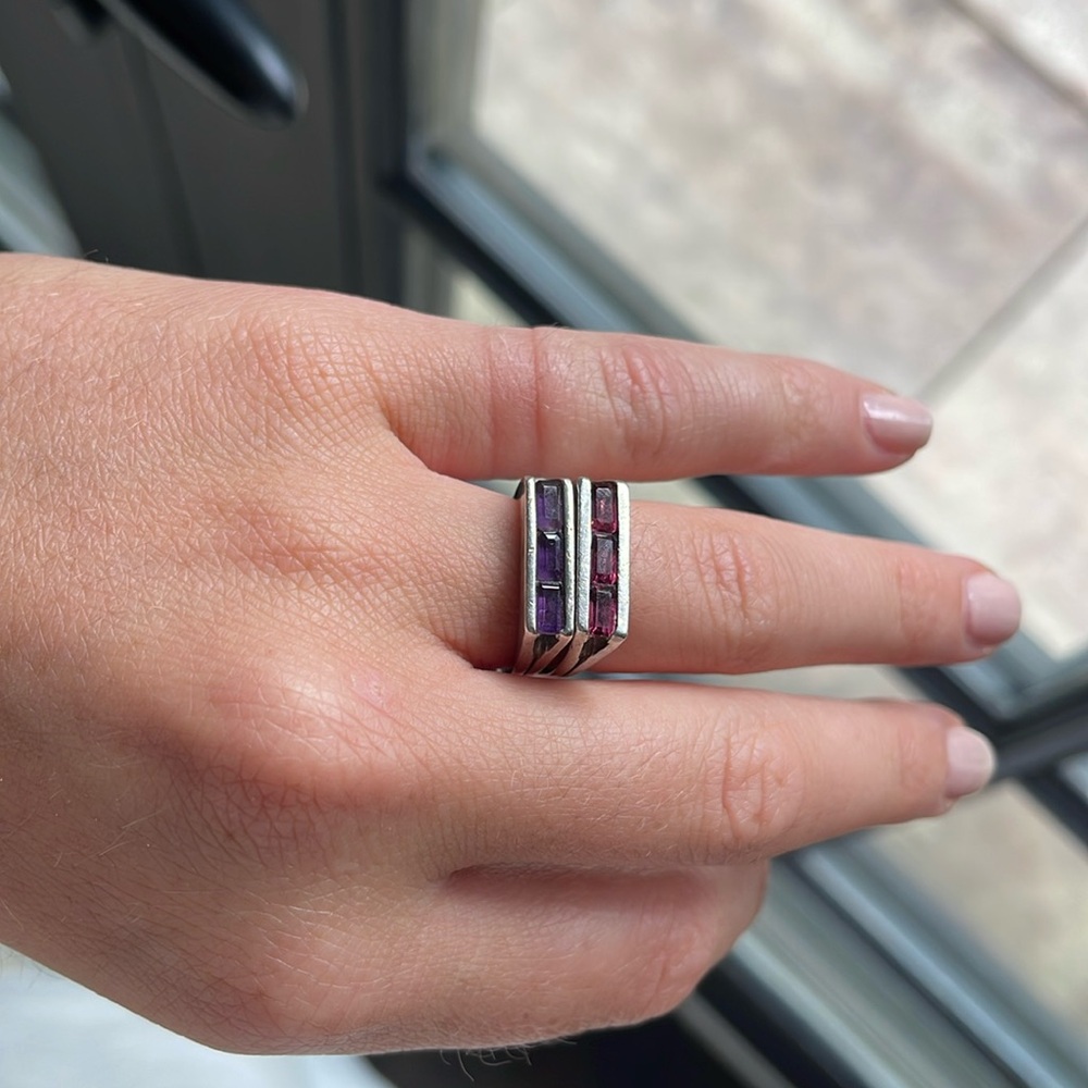 925 STERLING silver matching purple and pink crystal rings.